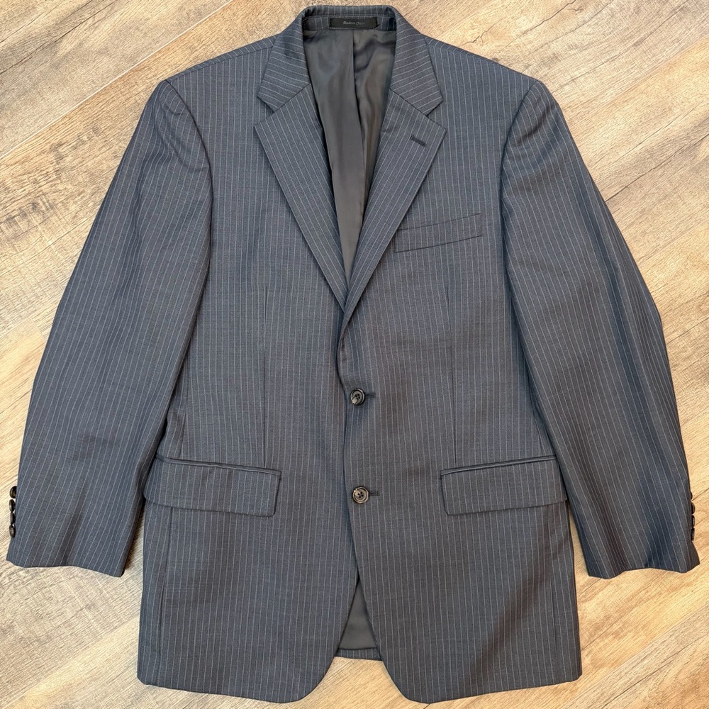 Lauren Ralph Lauren Mens 38R‎ Gray Pinstripe Suit Coat Blazer 100% Wool 2 Button